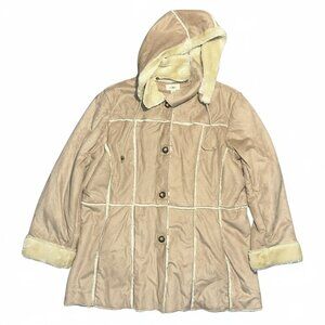 Vintage 1990s/Y2K Cato Tan Faux Suede Long Coat with Hood - Size XL